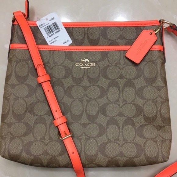 ❌SOLD NWT COACH Signature FileCrossbody Khaki Neon - Picture 2 of 8